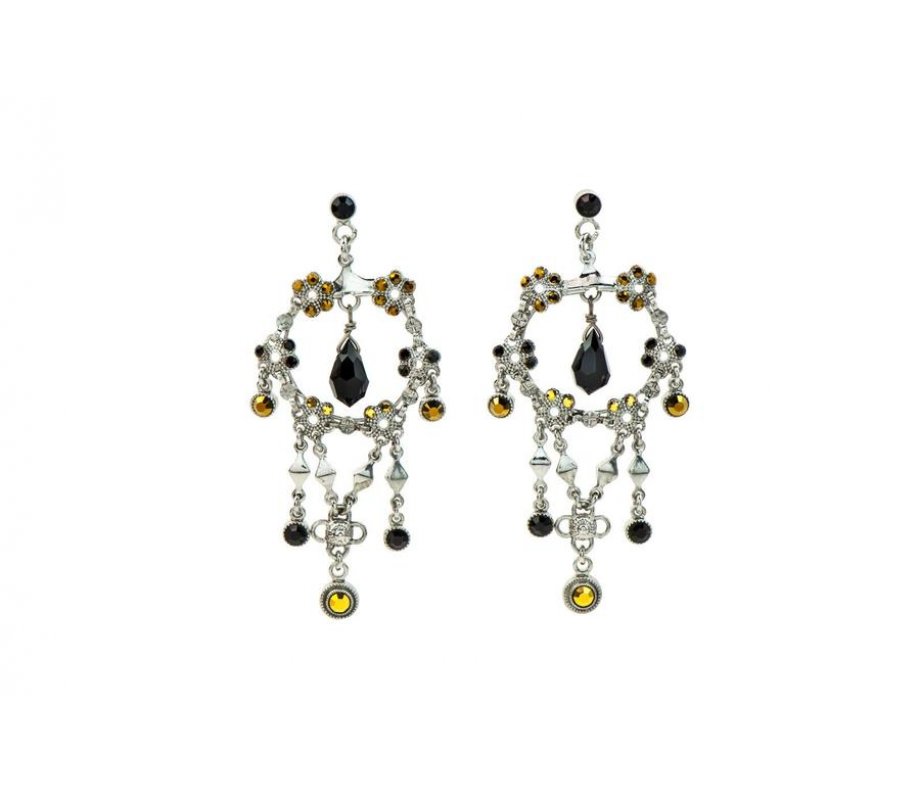 Amaro Handcrafted Dangle Earrings, Semi Precious Gems - Flower Lace Design