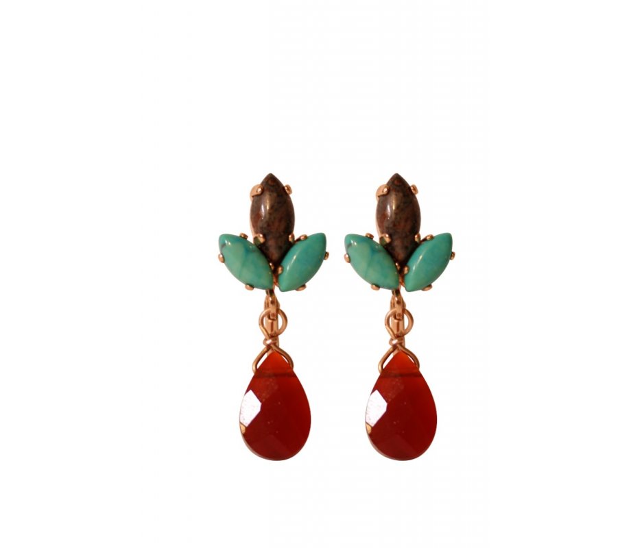 Amaro Handcrafted Drop Post Earrings, Semi-Precious Gems – Jade Red and Jasper