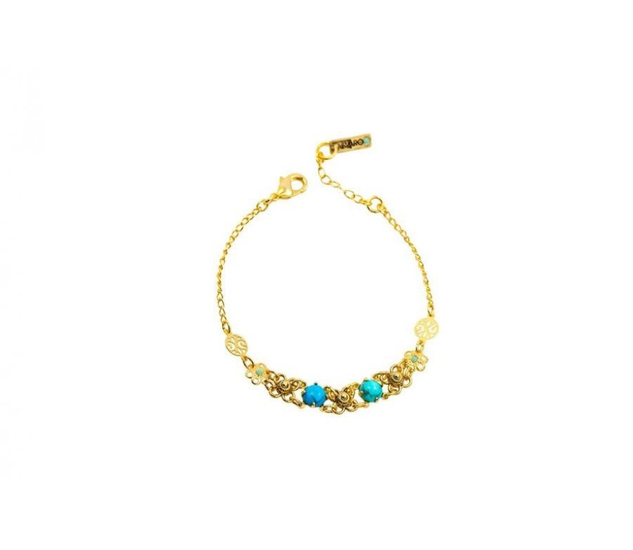 Amaro Handcrafted Gold Plate Bracelet - Turquoise Stones and Crystals