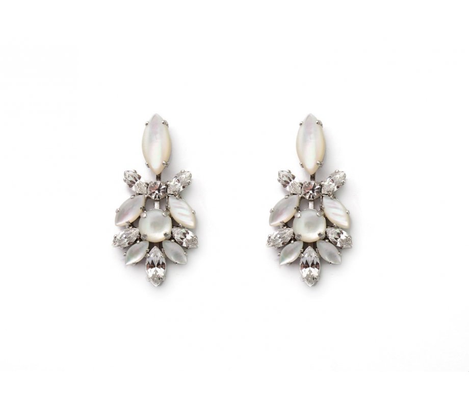 Amaro Handcrafted Pearl and Crystal Earrings, Flower - Pearl Jam Collection