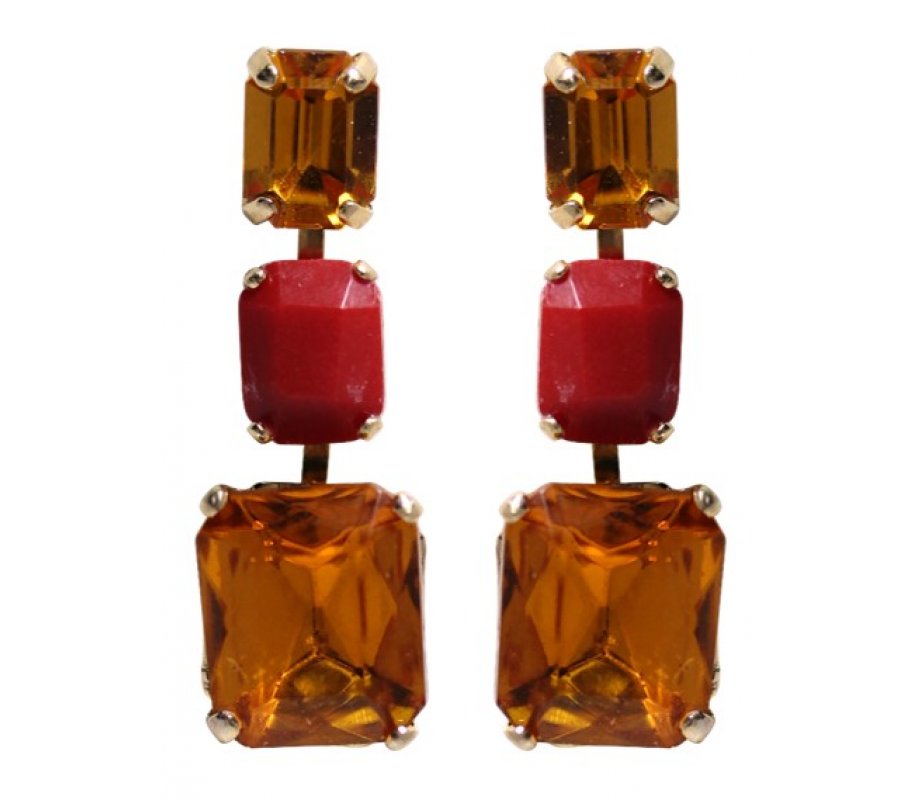 Amaro Handcrafted Post Drop Earrings, Red Coral and More Semi Precious Gems