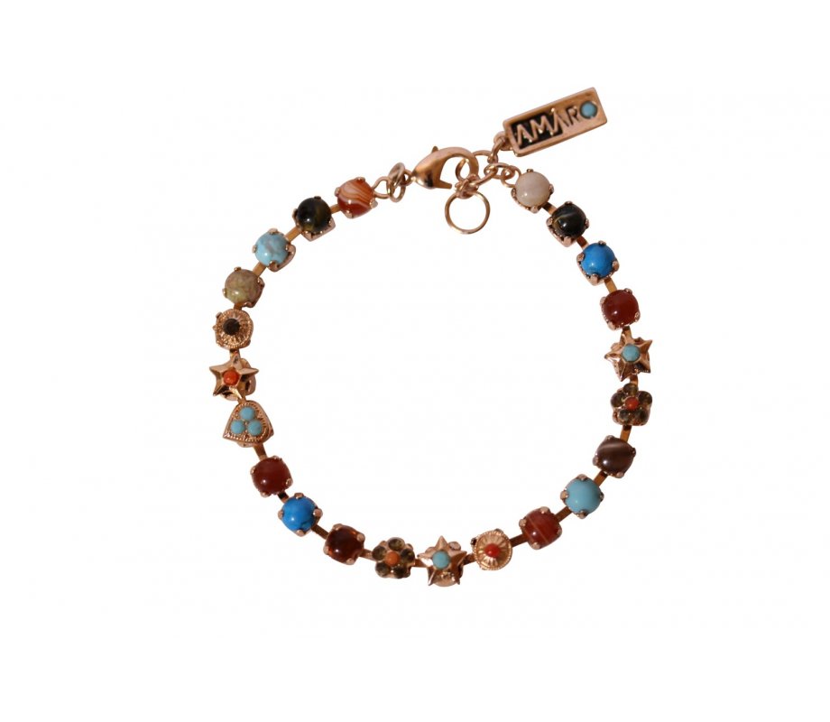 Amaro Handcrafted Rose Gold Plate Bracelet, Semi-Precious Gems - Various Shapes