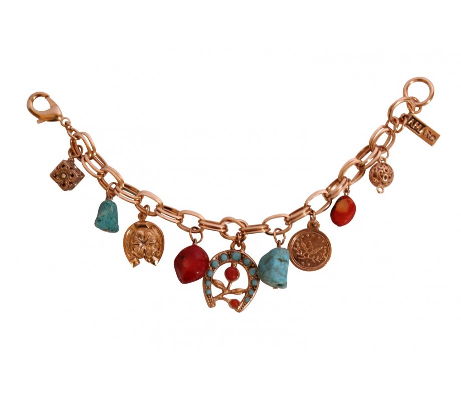 Amaro, Handcrafted Rose Gold Plated Bracelet - Colorful Lucky Charms