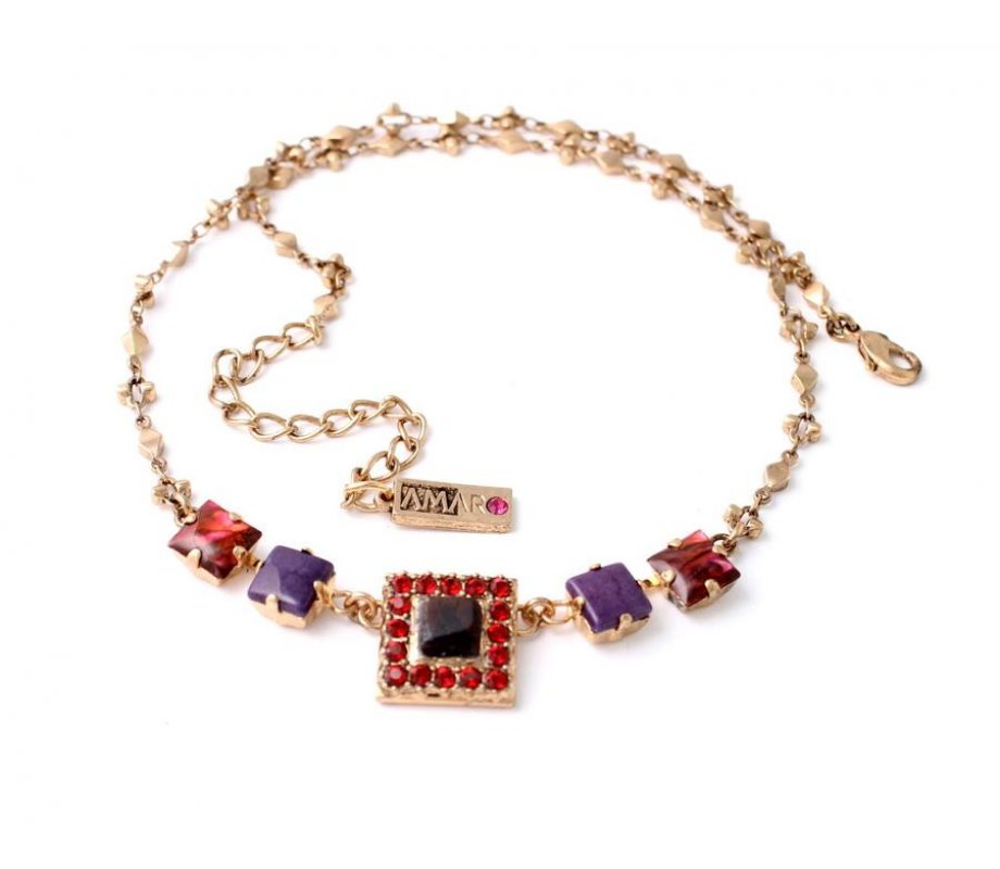Amaro Handmade Necklace, Colorful Square Stones - Radiant Orchid Collection