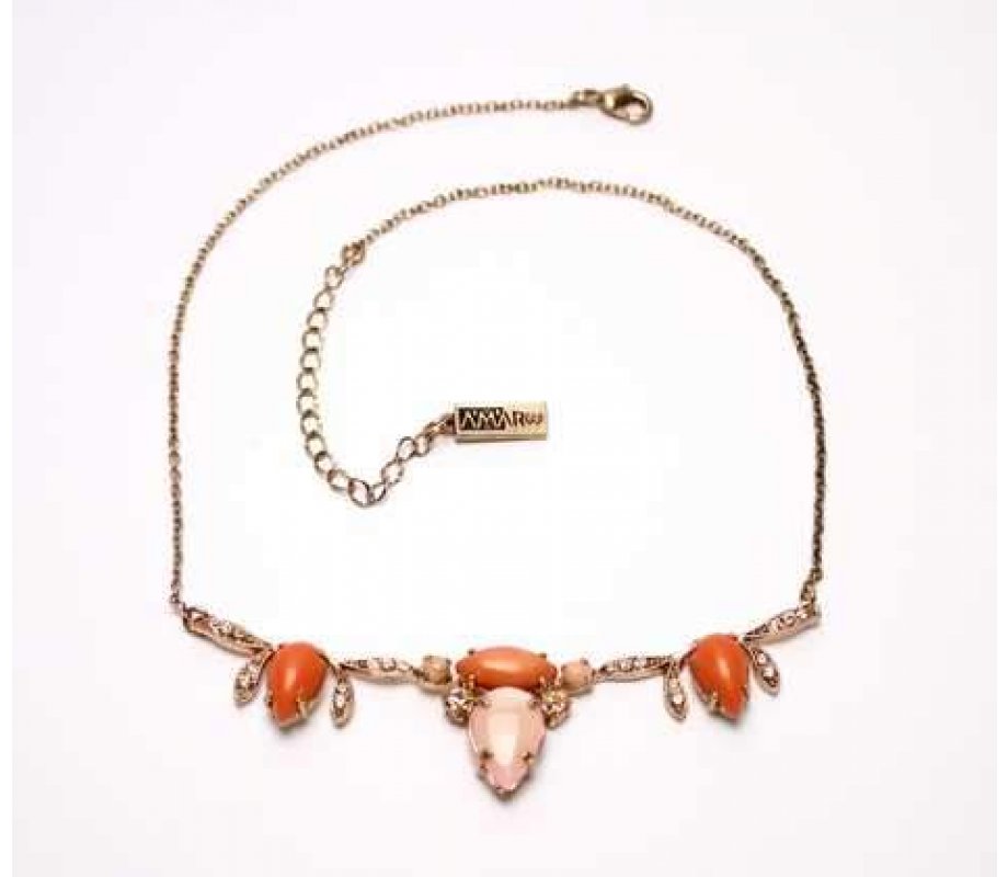 Amaro Handmade Necklace of Semi-precious Stones - Art Deco Pink and Orange