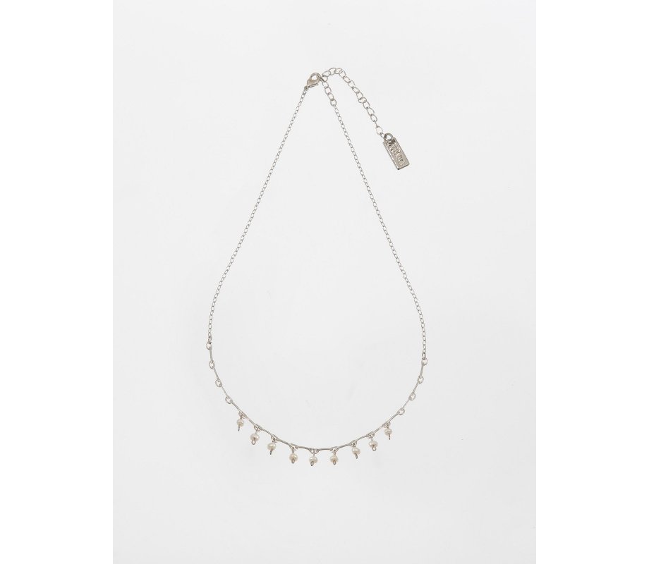 Amaro Handmade Rhodium Plated Chain with Delicate Pearl Ball Pendants