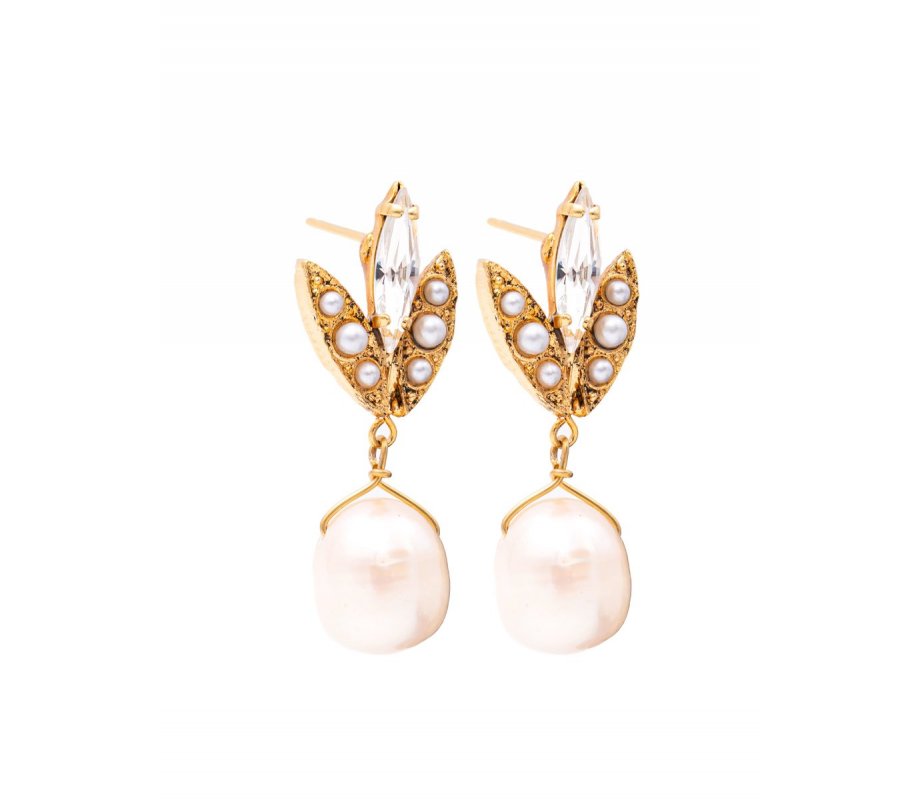 Amaro Pearl Dangle Post Earrings on Yellow Gold Plate – Pearl Jam Collection