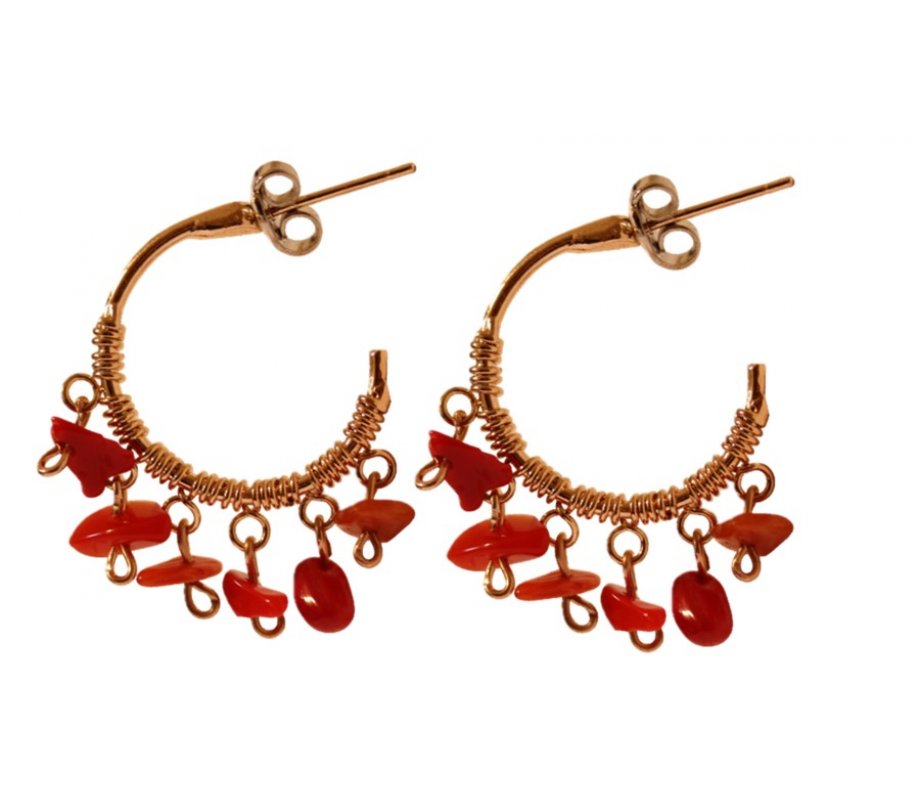 Amaro-Rose Gold Plate Earrings with Dangling Coral Pendants Design