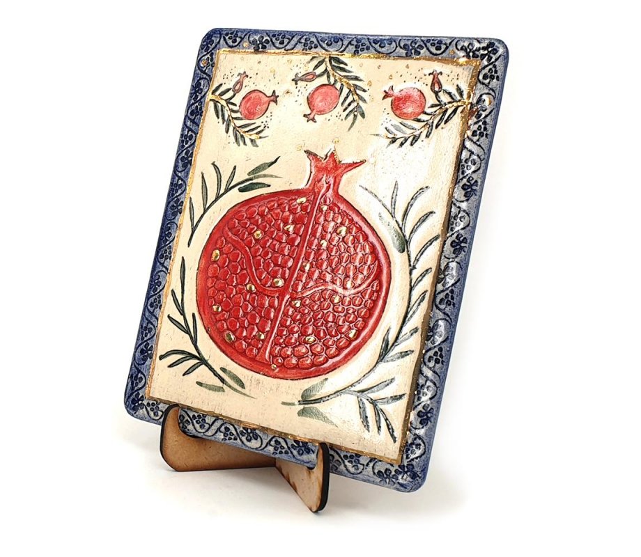 Art in Clay Handcrafted Ceramic 24K Gold Decorated Plaque - Pomegranates