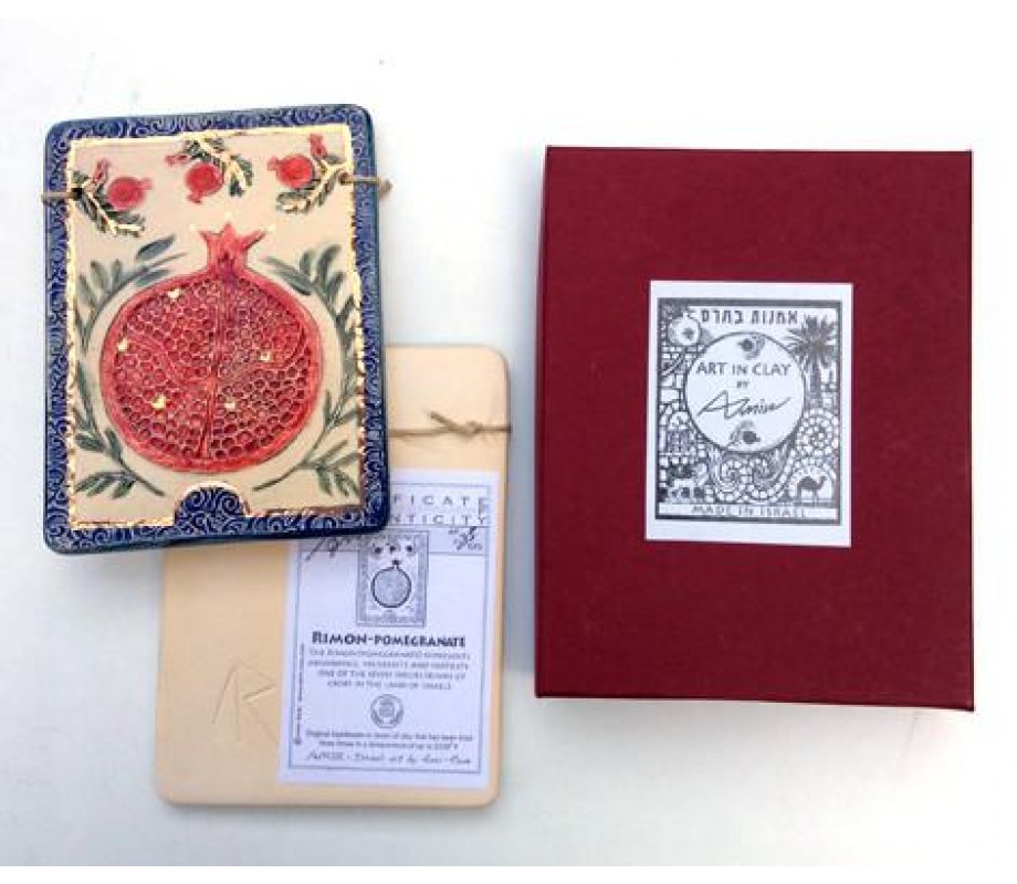 Art in Clay Handcrafted Ceramic 24K Gold Decorated Plaque - Pomegranates