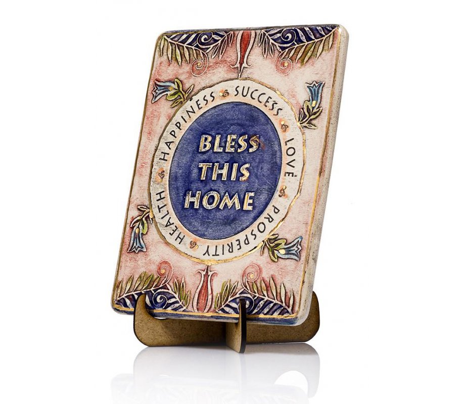 Art in Clay Handmade Ceramic 24K Gold Decorated Plaque - House Blessing English