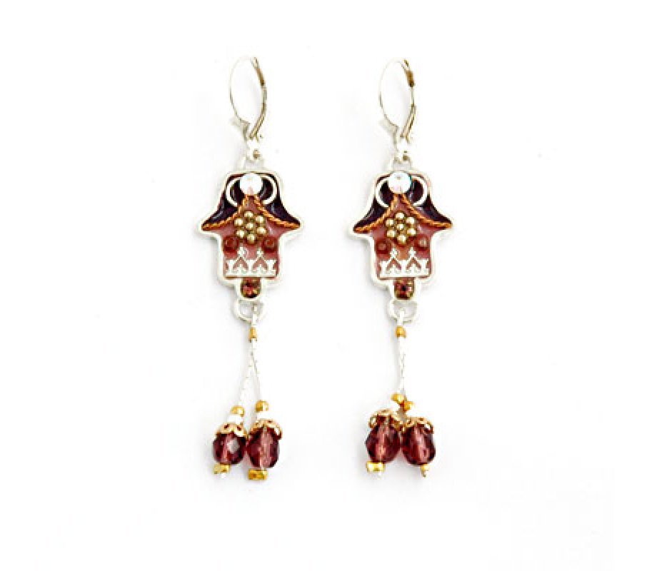 Autumn Shades Hamsa Dangle Earrings by Ester Shahaf