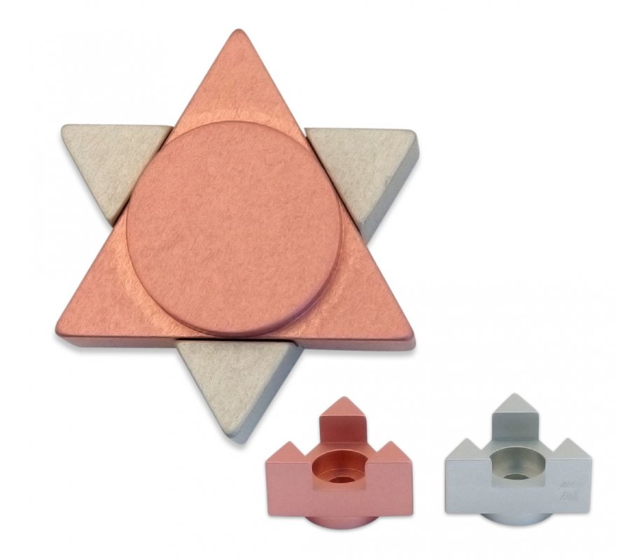 Avner Agayof Anodized Aluminum Travel Shabbat Candlesticks, Star of David - Pink