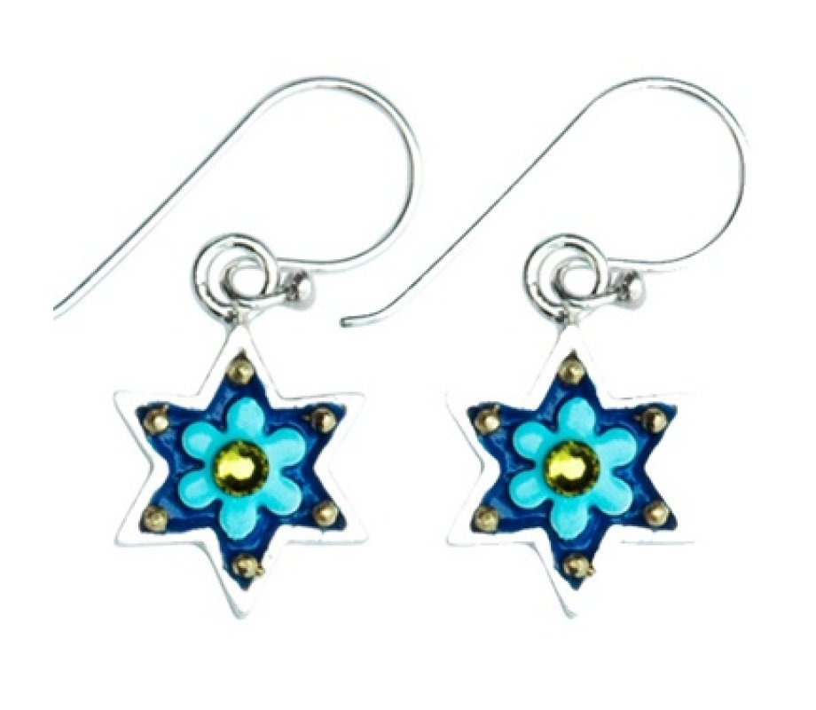 Baby-Blue Flowers Star of David Earrings