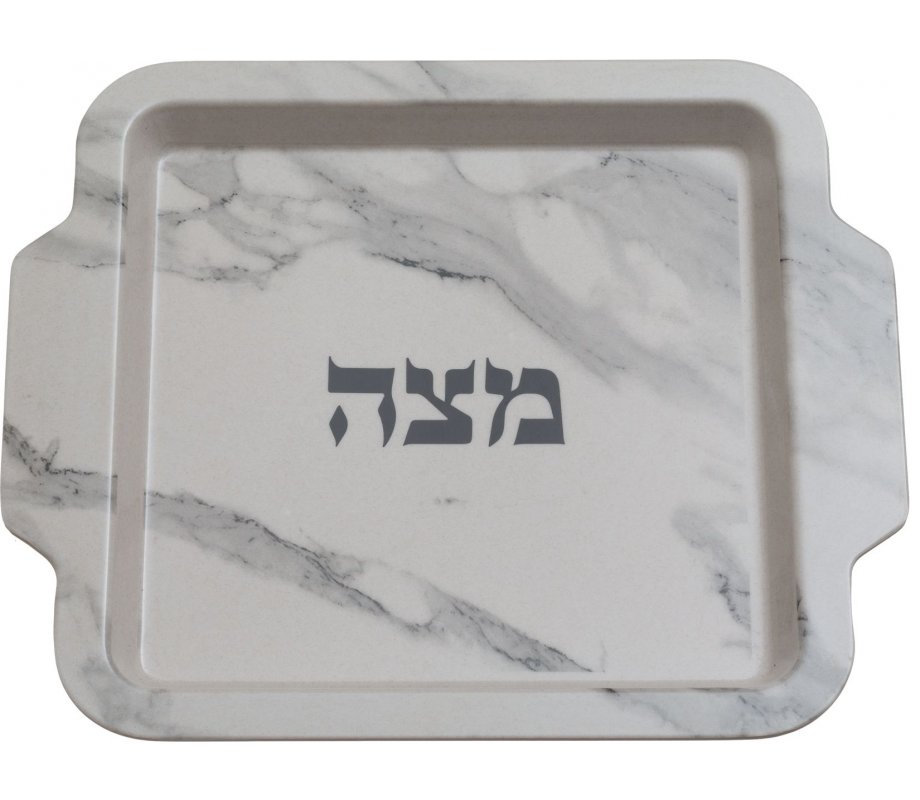 Bamboo Fiber Matzah Tray - White and Gray Marble Design