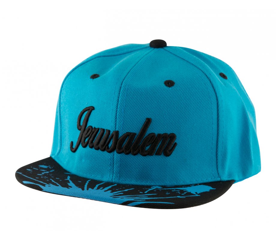Baseball Cap with Jerusalem and Paint Splatter Design - Turquoise & Black