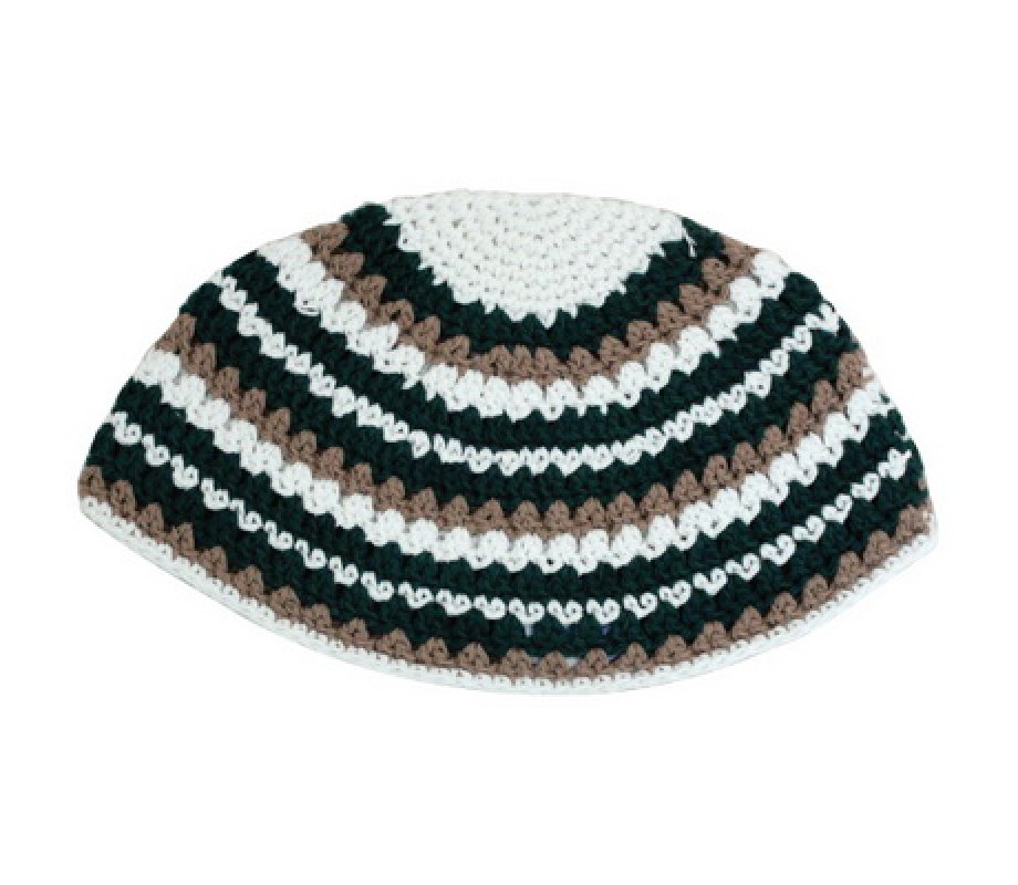 Beige, White and Black Striped Frik Kippah