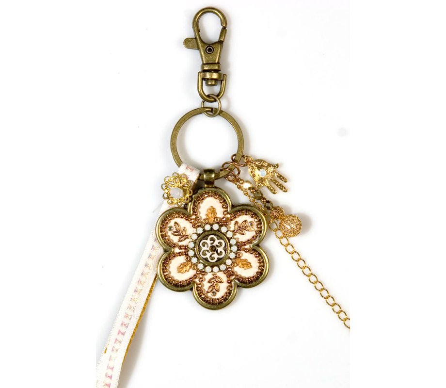Beige-Gold Flower Keychain by Ester Shahaf