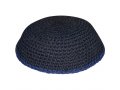 Black DMC Knitted Kippah with Thin Blue Border Stripe
