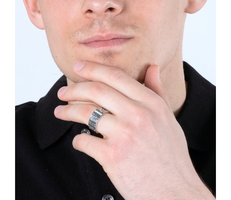 Black Oxidized Sterling Silver Ring with Words of Shema Yisrael Prayer