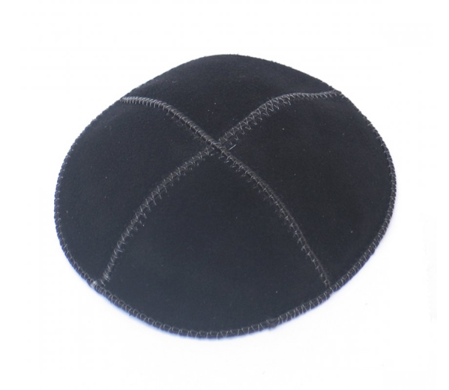 Black Suede Kippah Four Panel Yarmulke
