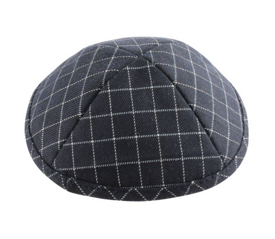Black and White Cotton Fabric Kippah - Checkered Design