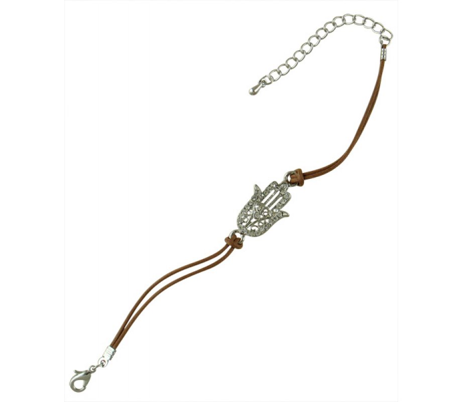 Black or Brown Double Cord Kabbalah Bracelet with Glittering Hamsa