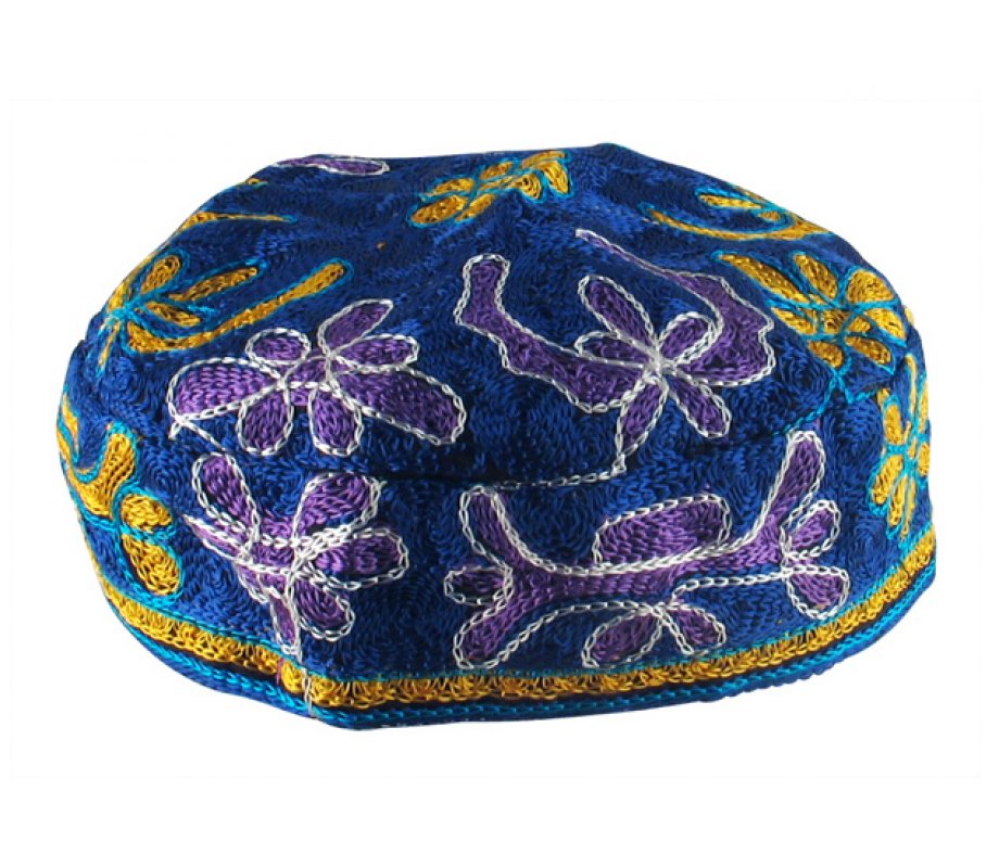 Blue Bucharian Hand Embroidered Kippah