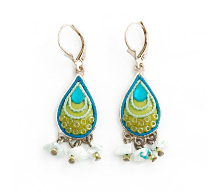 Blue Green Oriental Earrings by Ester Shahaf
