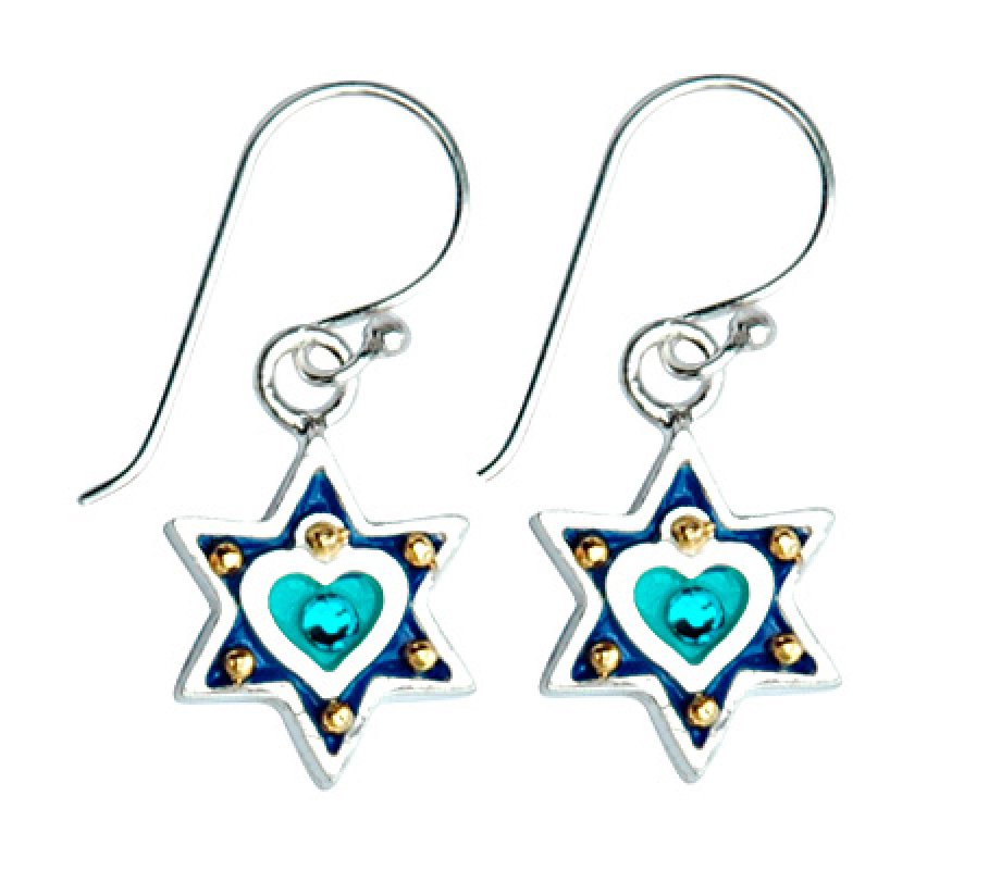 Blue Heart Star of David Earrings by Ester Shahaf