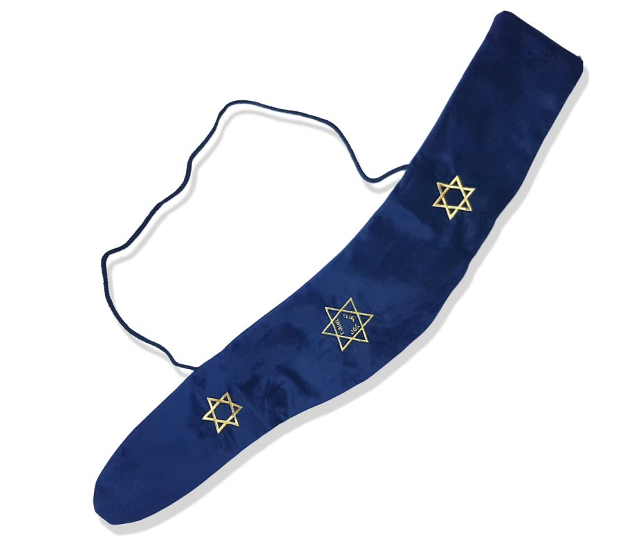 Blue Velvet Yemenite Shofar Bag, Star of Davids - for Shofar 36 to 46 inches