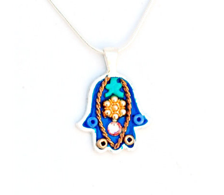 Blue-Gold Hamsa Necklace by Ester Shahaf