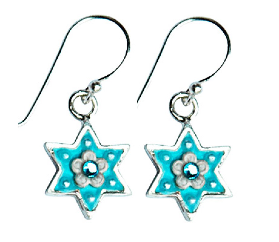 Blue-Silver Star of David Earrings by Ester Shahaf