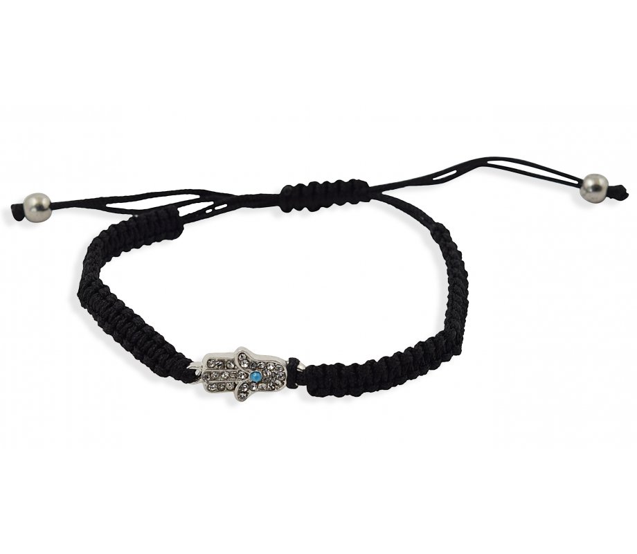 Braided Cord Adjustable Kabbalah Bracelet with Hamsa - Black