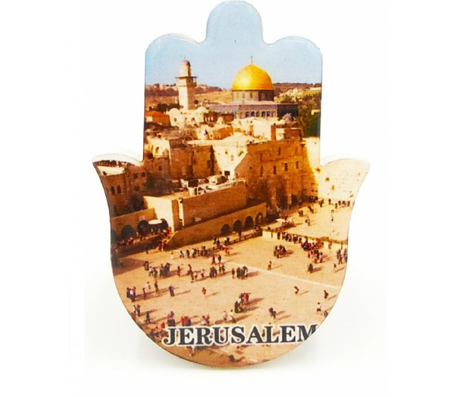 Ceramic Hamsa Magnet - Jerusalem of Gold with the Dome of the Rock