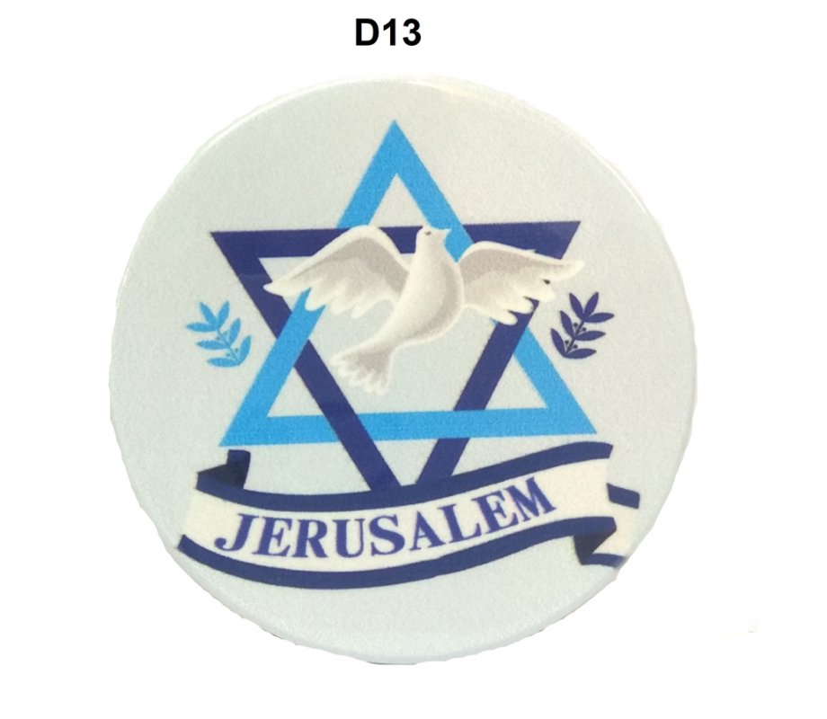 Ceramic Magnet - Blue Star of David and White Peace Dove