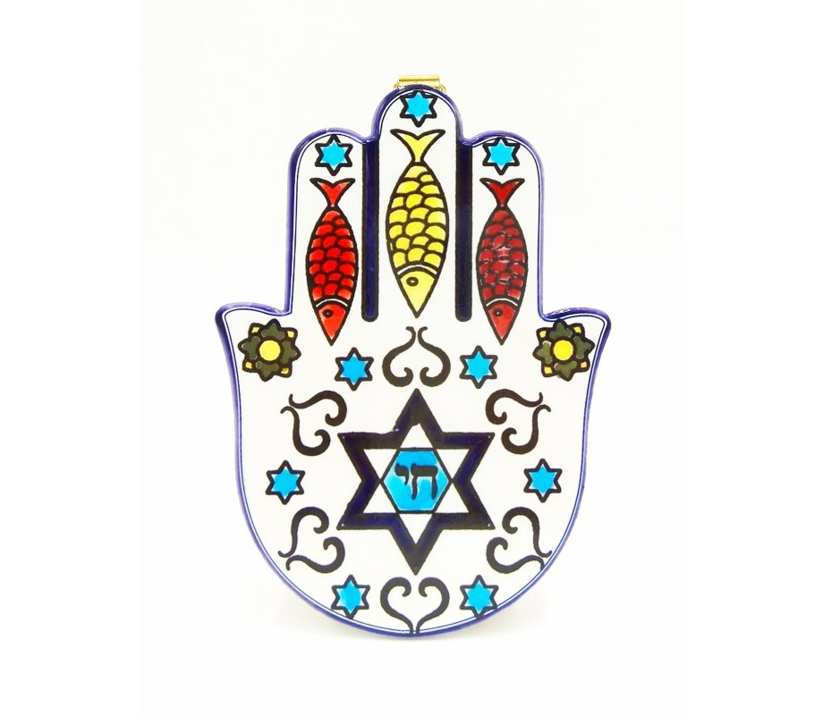 Ceramic Wall Hamsa with Oriental Chai Design