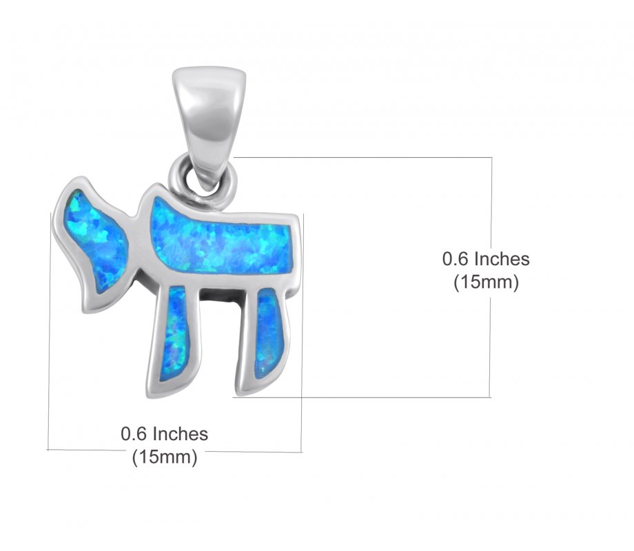 Chai Necklace Hebrew Letter Opal Stone Sterling Silver Necklace Pendant