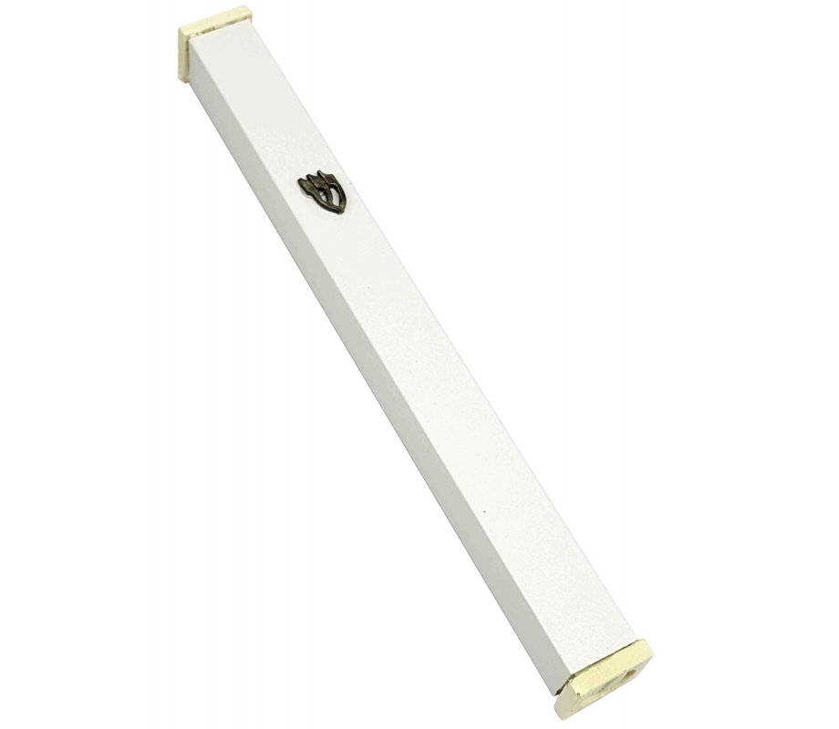 Classic White Aluminum Mezuzah Case - Decorative Shin
