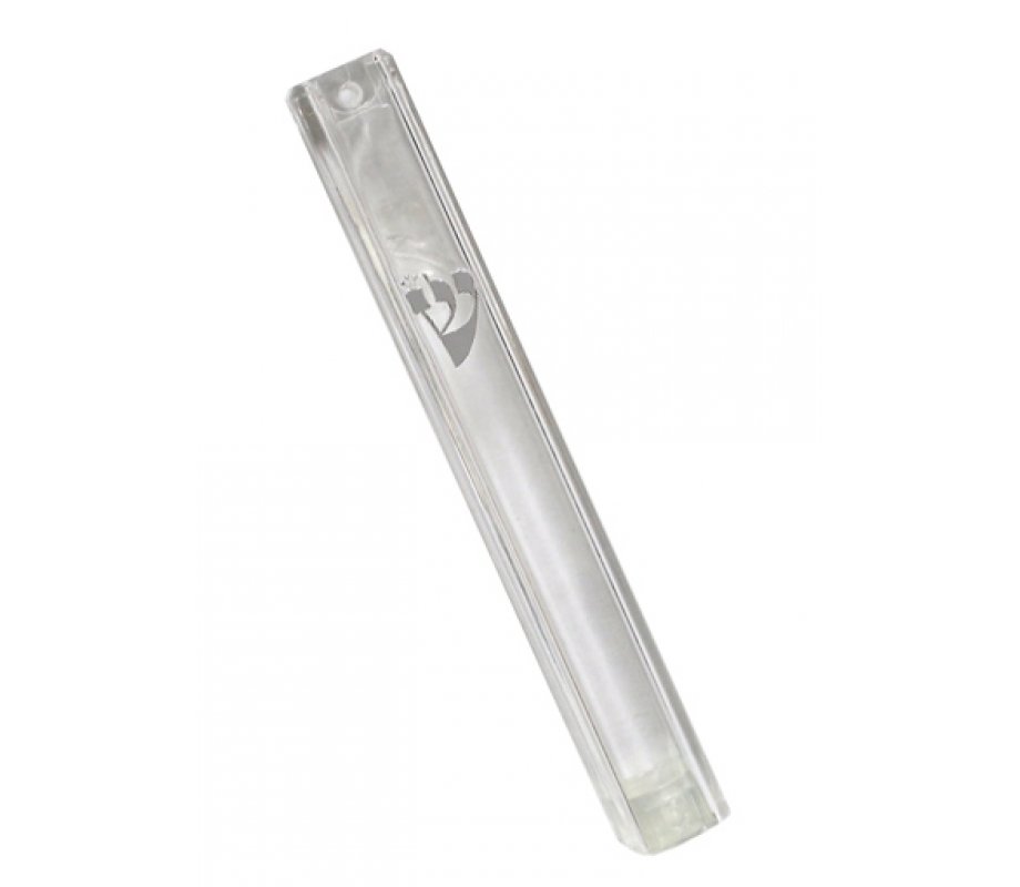 Clear Plastic Lucite Waterproof Mezuzah Case with Silver Shin - Various Lengths