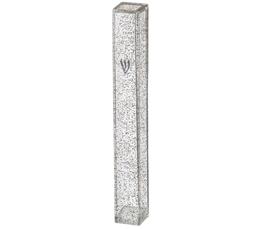 Clear Plastic Mezuzah Case, Light Silver Speckles – Option: 10 or 12 cm Scroll
