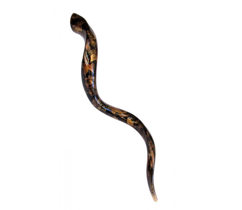 Collectors Hand Painted Yemenite Shofar - Gold Grapevine