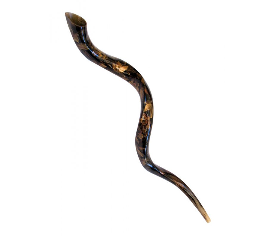 Collectors Hand Painted Yemenite Shofar - Gold Grapevine
