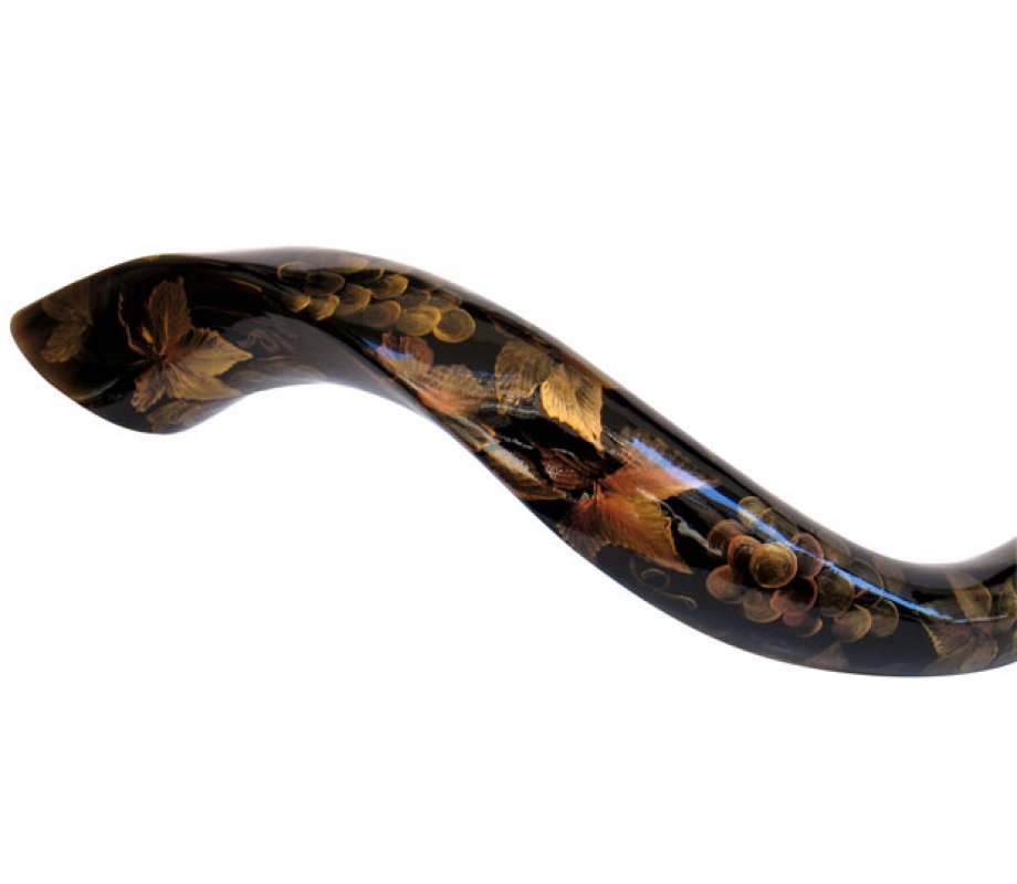 Collectors Hand Painted Yemenite Shofar - Gold Grapevine