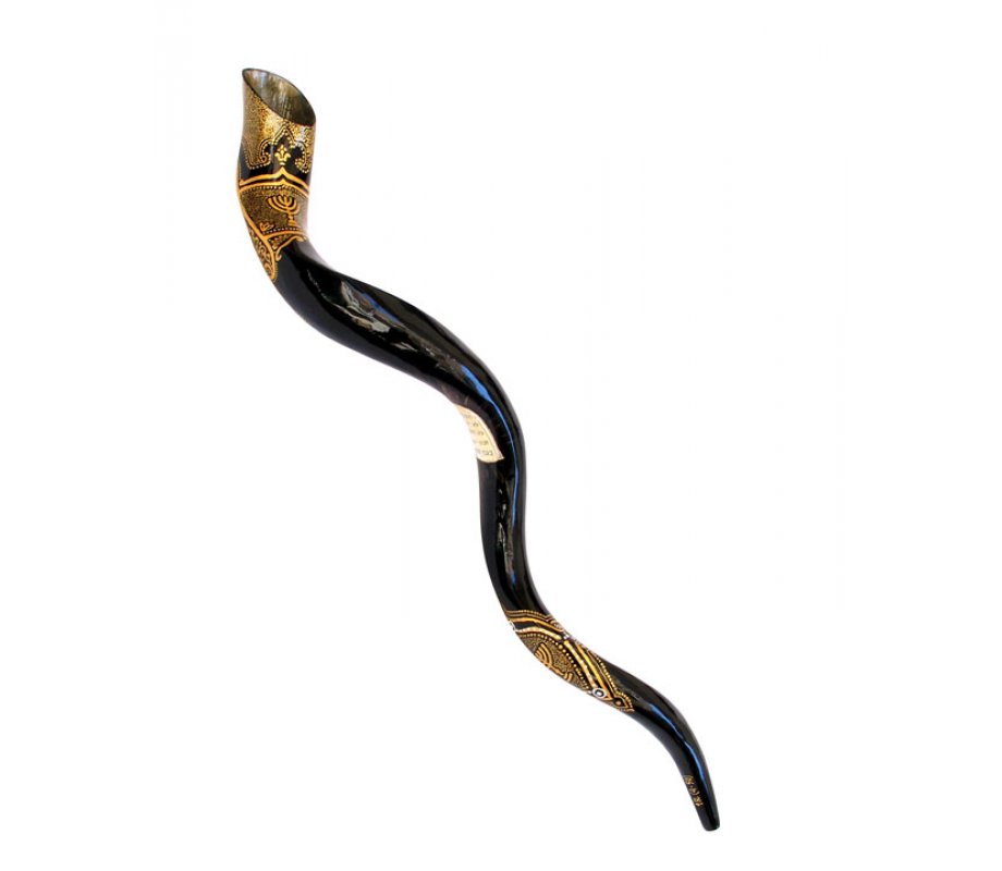 Collectors Hand Painted Yemenite Shofar - Ten Commandments