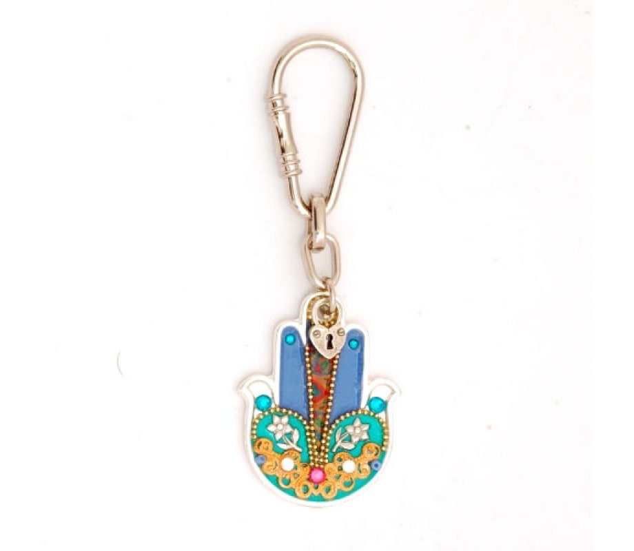 Colorful Flower Hamsa Keychain by Ester Shahaf