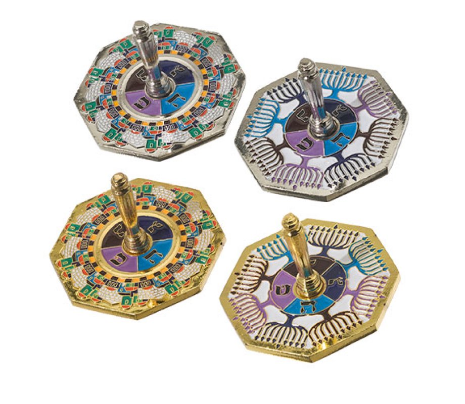 Colorful Metal Dreidel, Nun, Gimmel, Hay and Pay - Assorted Designs