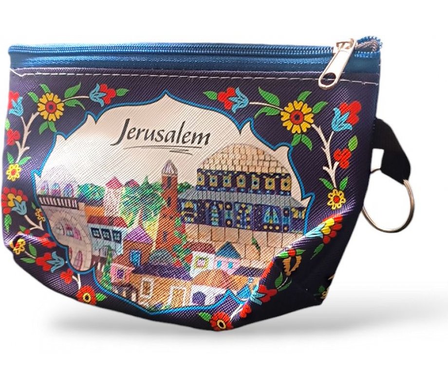 Colorful Polyester Change Purse – Jerusalem Views in Floral Frame
