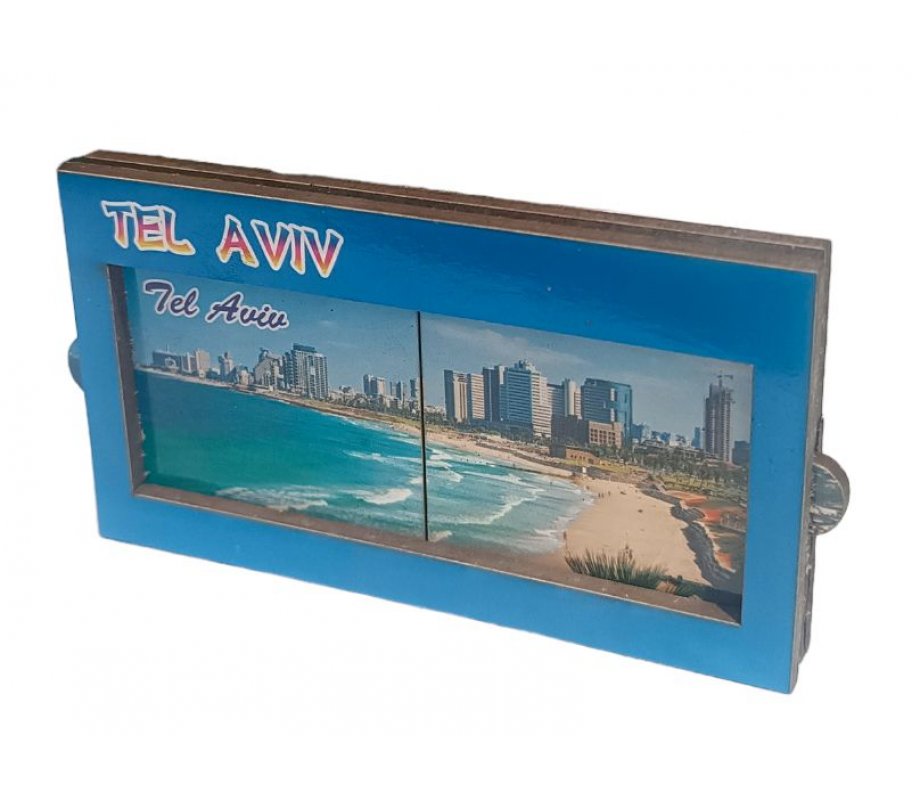 Colorful Wood Magnet with Pull-Out Sides - Tell Aviv Sea Front and Beaches