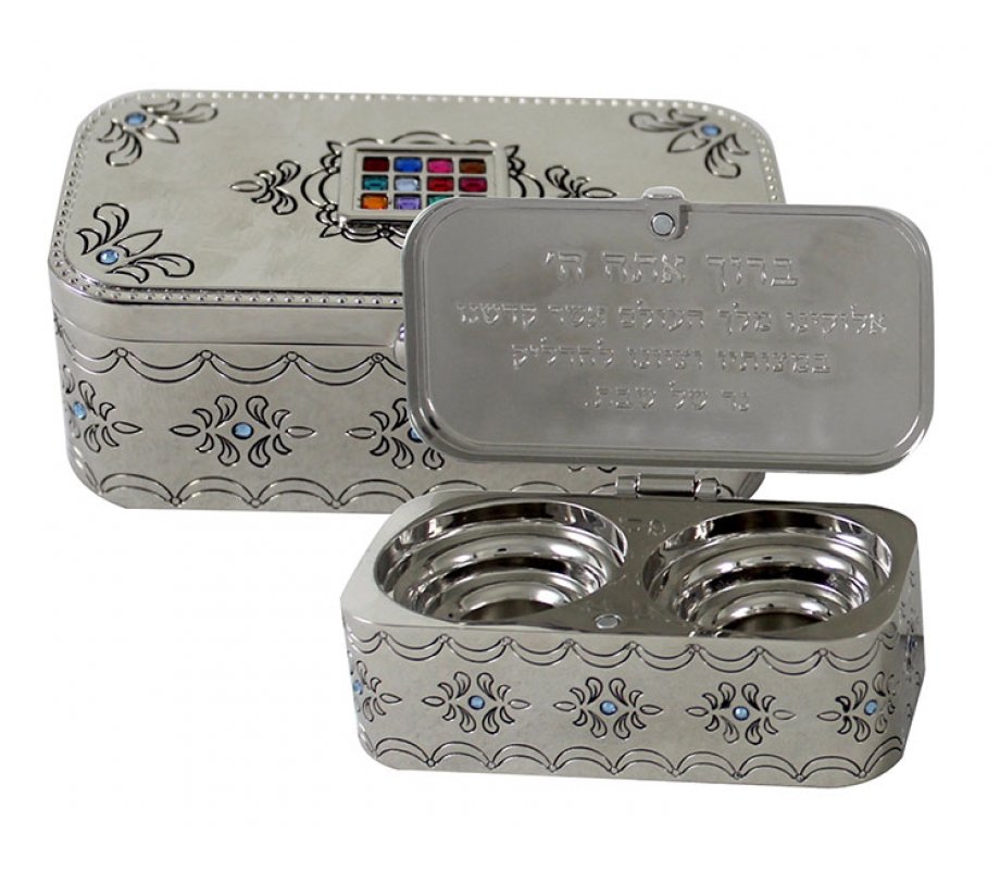 Compact Travel Candlesticks in Box, Nickel – Choshen Breastplate Design